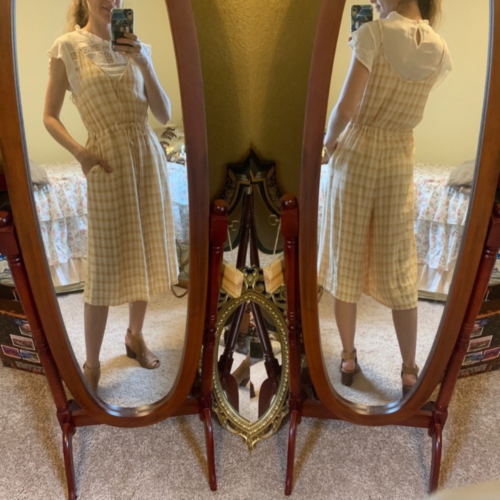 Priced to Sell - Christy Dawn Yellow and White Plaid Jumpsuit - Picture 3 of 12